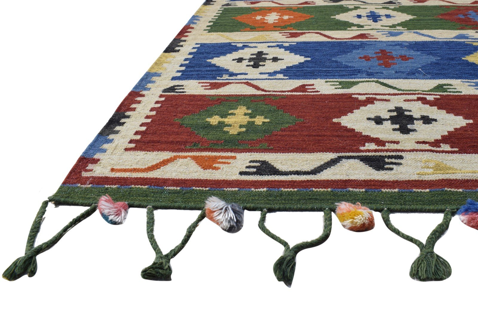 Dhurrie Multi Color Wool Rug 4X6 Southwestern American Tribal Room Size Carpet 