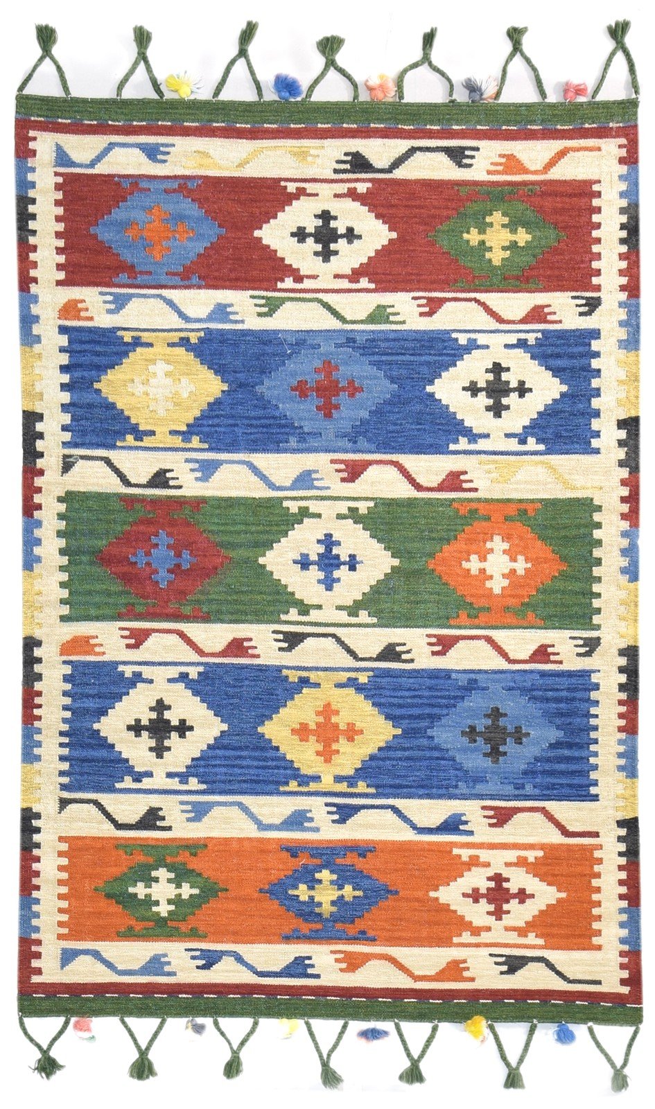 Dhurrie Multi Color Wool Rug 4X6 Southwestern American Tribal Room Size Carpet 