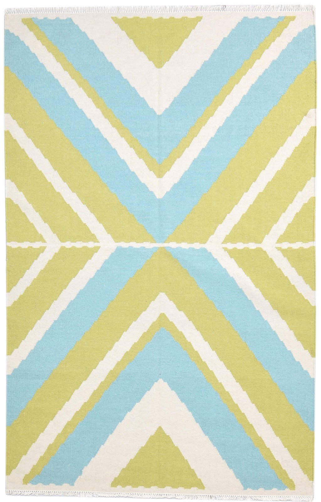 Dhurrie Green Wool Rug 5' X 8' Modern Scandinavian Abstract Room Size Carpet 