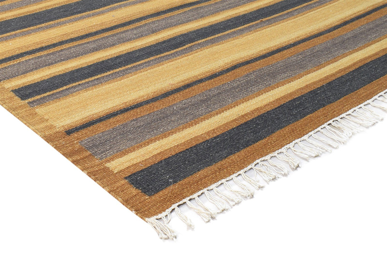 Brown Wool Rug 5' X 8' Modern Dhurrie Bohemian Striped Room Size Carpet 