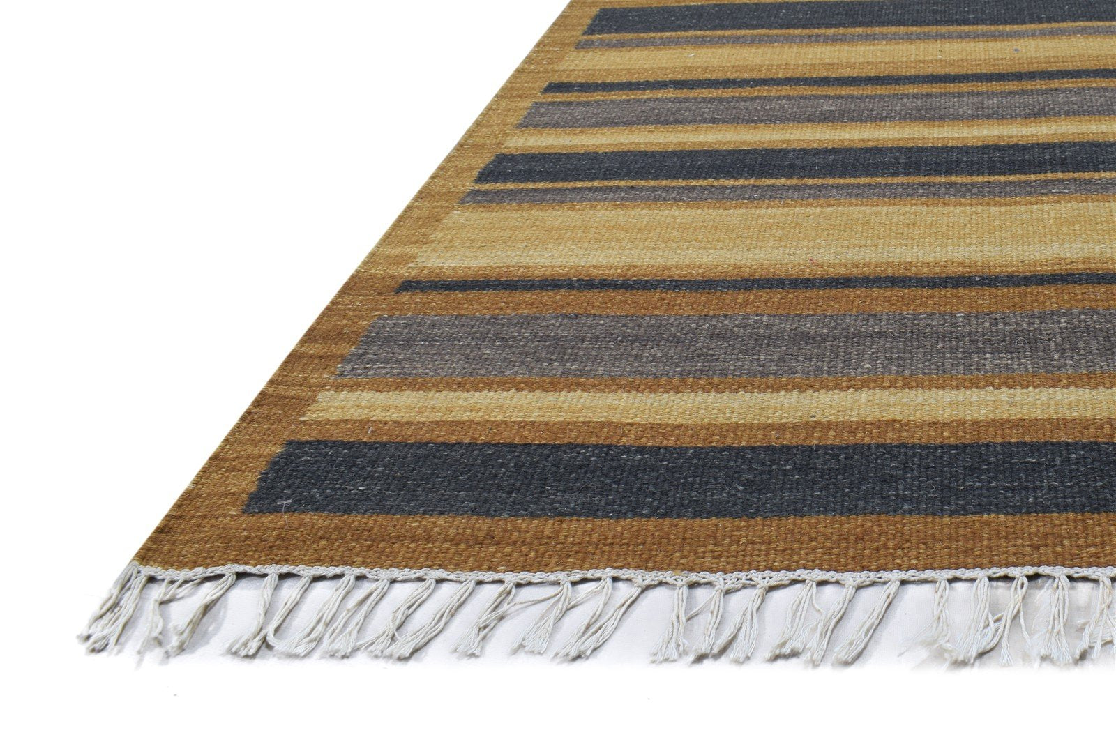 Brown Wool Rug 5' X 8' Modern Dhurrie Bohemian Striped Room Size Carpet 