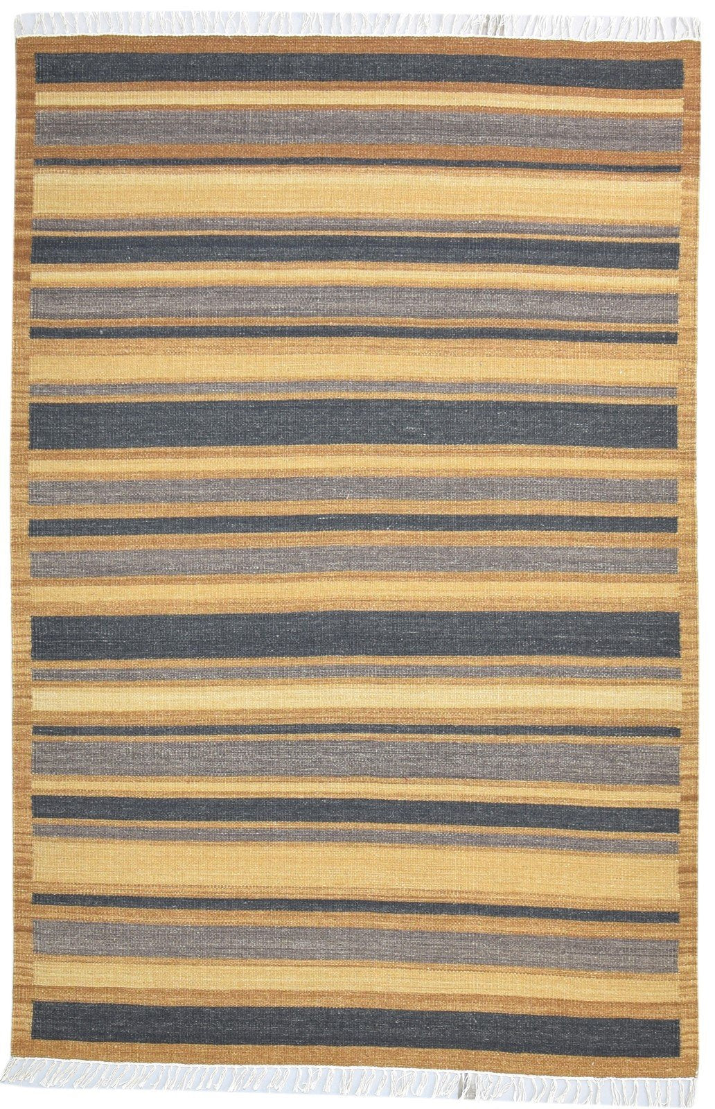 Brown Wool Rug 5' X 8' Modern Dhurrie Bohemian Striped Room Size Carpet 