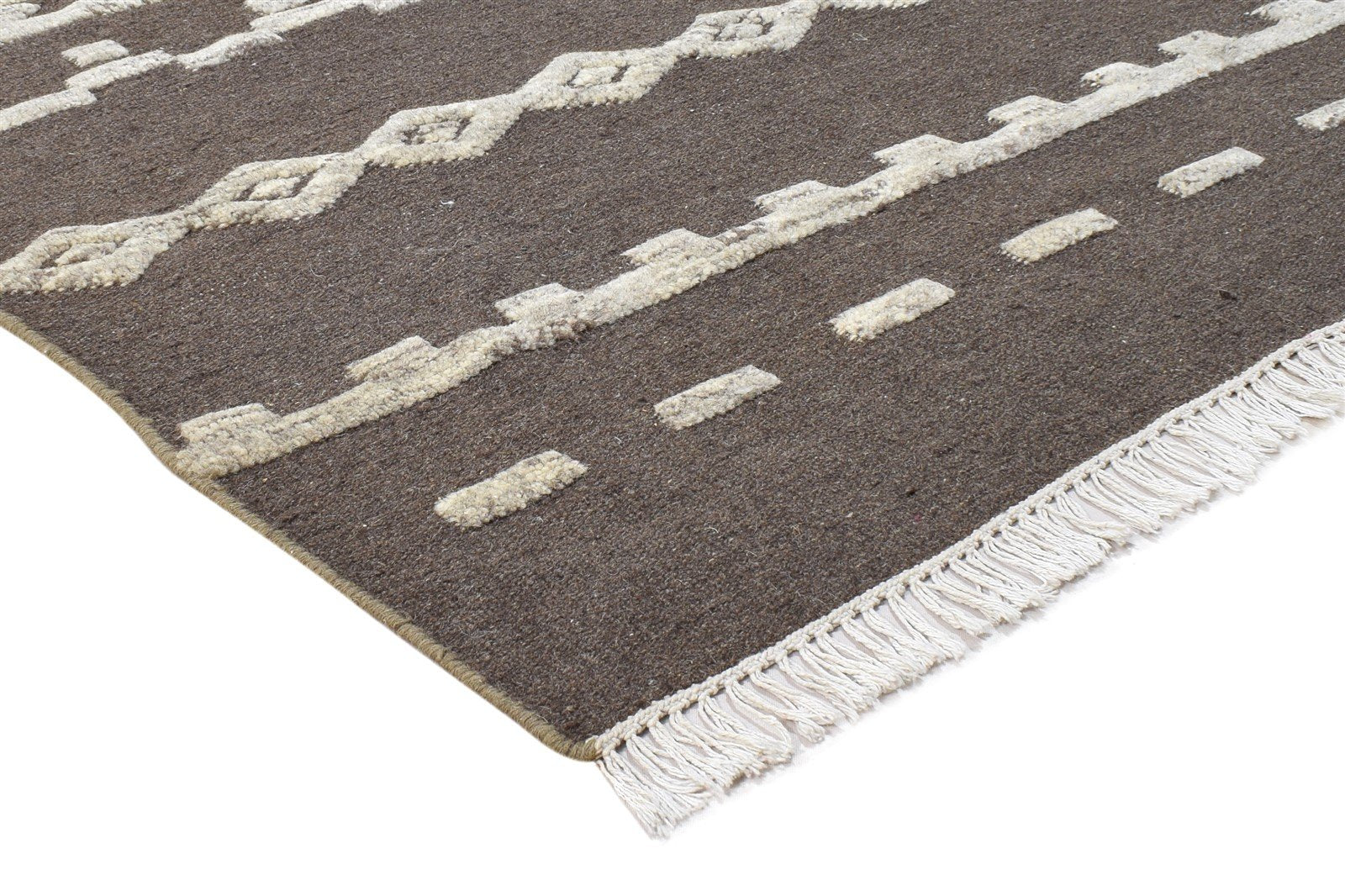 Wool Brown Rug 5' X 8' Modern Dhurrie Scandinavian Nordic Room Size Carpet 