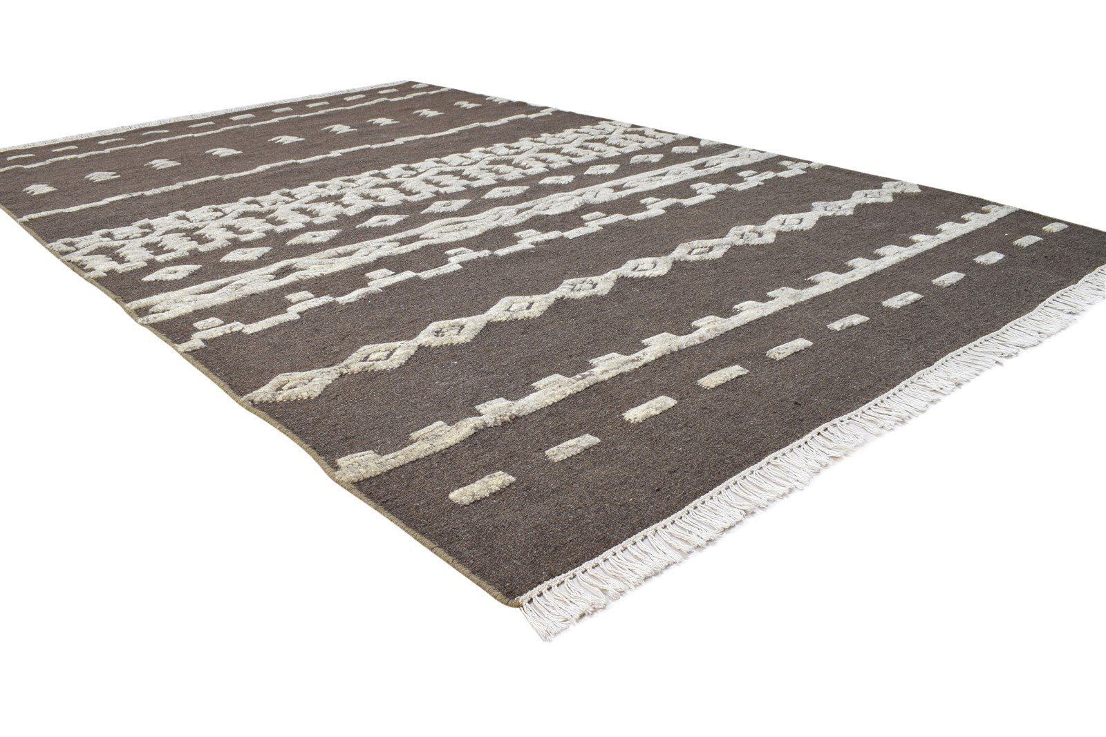 Wool Brown Rug 5' X 8' Modern Dhurrie Scandinavian Nordic Room Size Carpet 