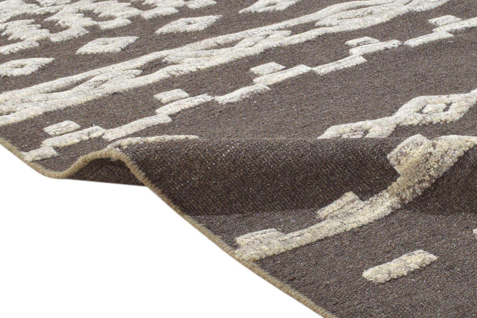 Wool Brown Rug 5' X 8' Modern Dhurrie Scandinavian Nordic Room Size Carpet 