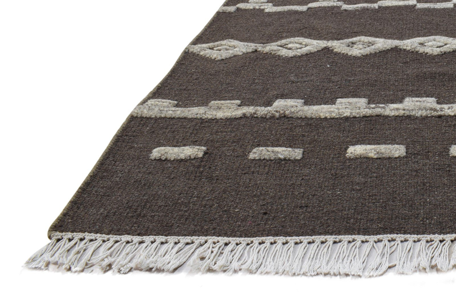 Wool Brown Rug 5' X 8' Modern Dhurrie Scandinavian Nordic Room Size Carpet 