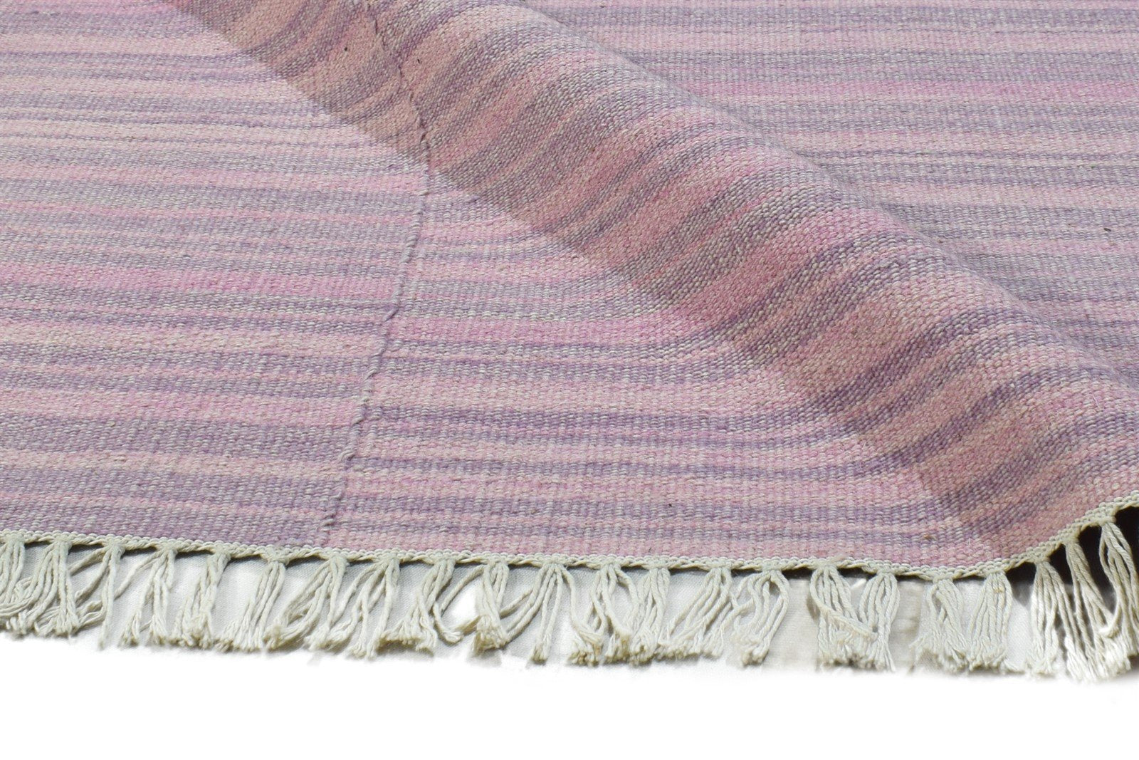 5' X 8' Rug Wool Pink Modern Dhurrie Scandinavian Striped Room Size Carpet 