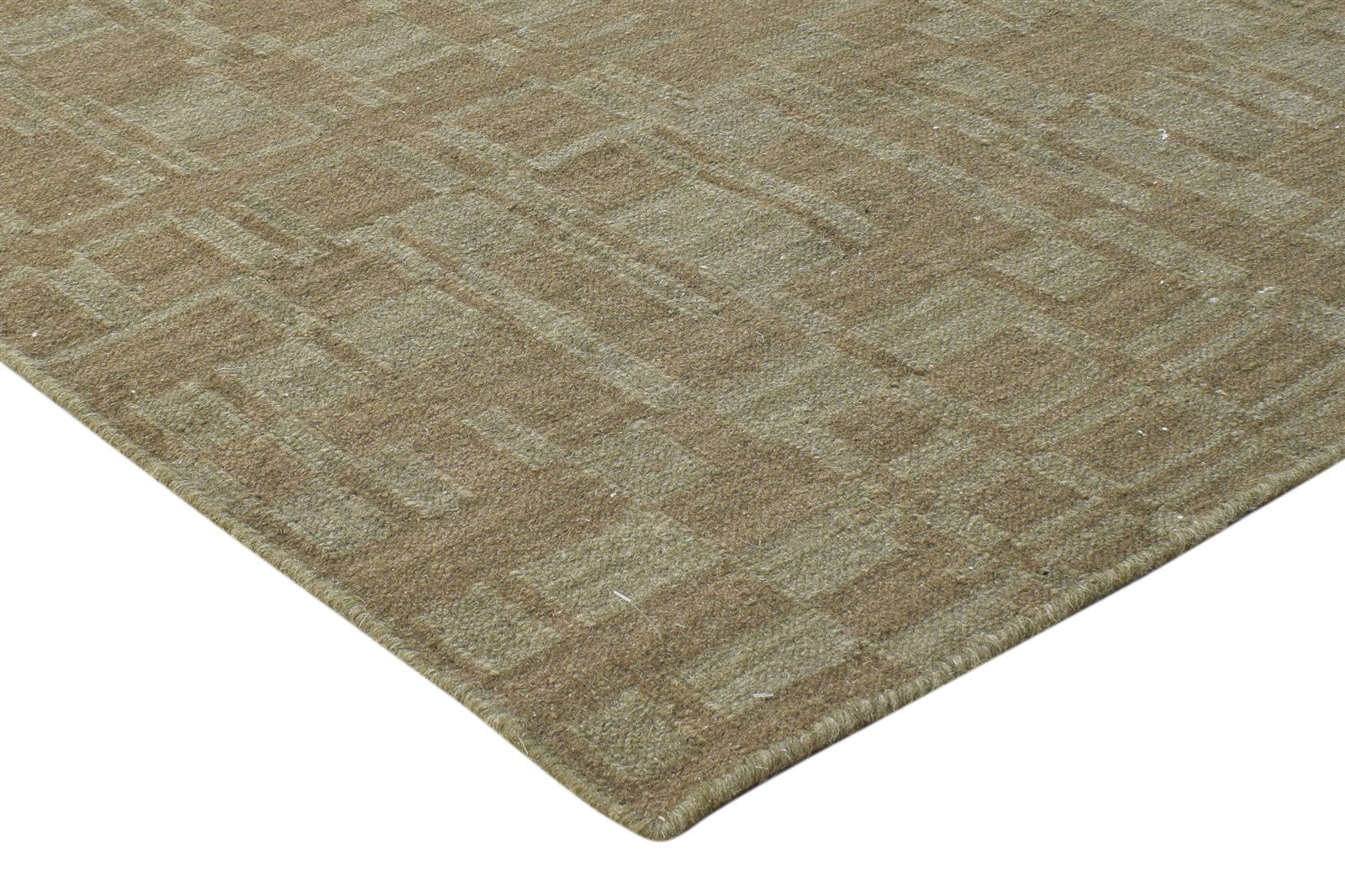 Dhurrie Brown Wool Rug 5' X 8' Modern Scandinavian Abstract Room Size Carpet 