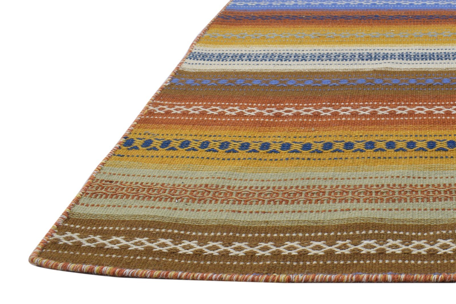 Brown Wool Rug 6' X 10' Modern Dhurrie Bohemian Striped Large Carpet 