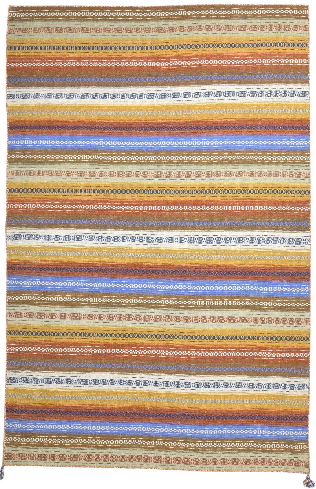 Brown Wool Rug 6' X 10' Modern Dhurrie Bohemian Striped Large Carpet 