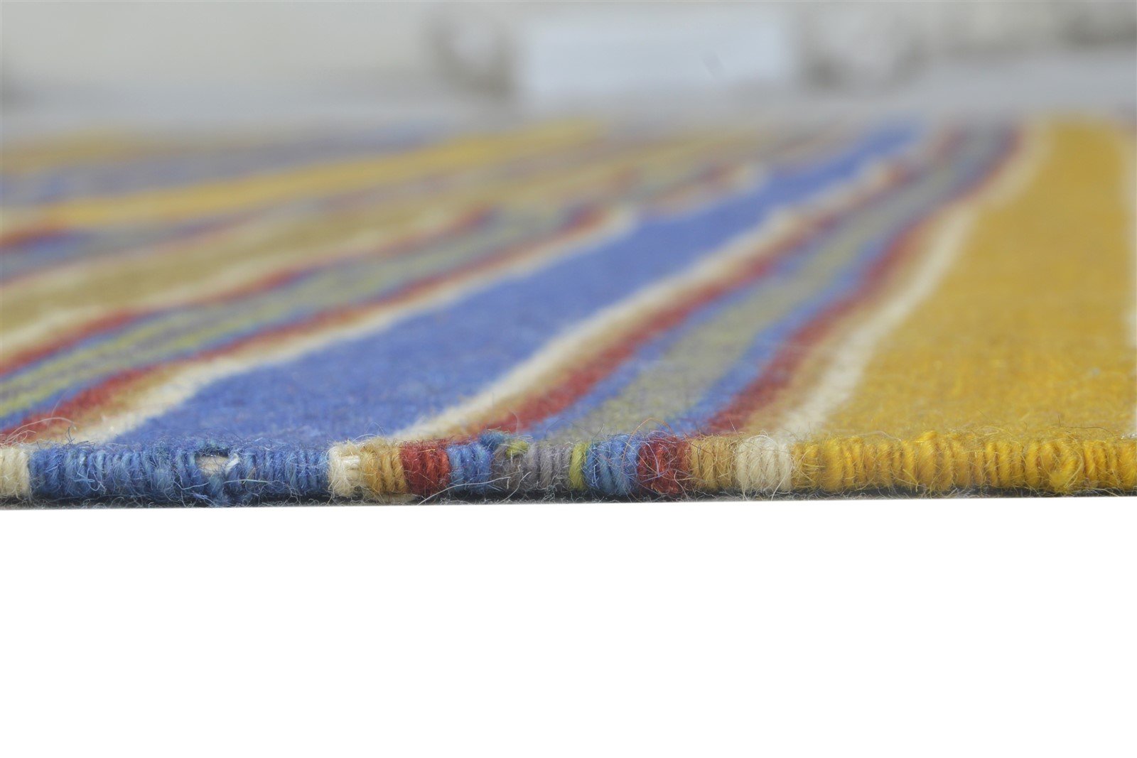 Wool Gold Rug 6' X 8' Modern Dhurrie Bohemian Striped Room Size Carpet 