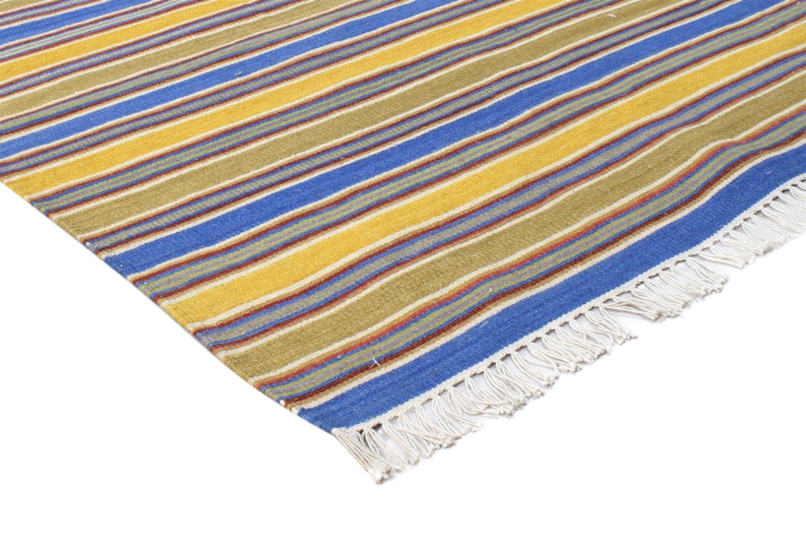 Wool Gold Rug 6' X 8' Modern Dhurrie Bohemian Striped Room Size Carpet 