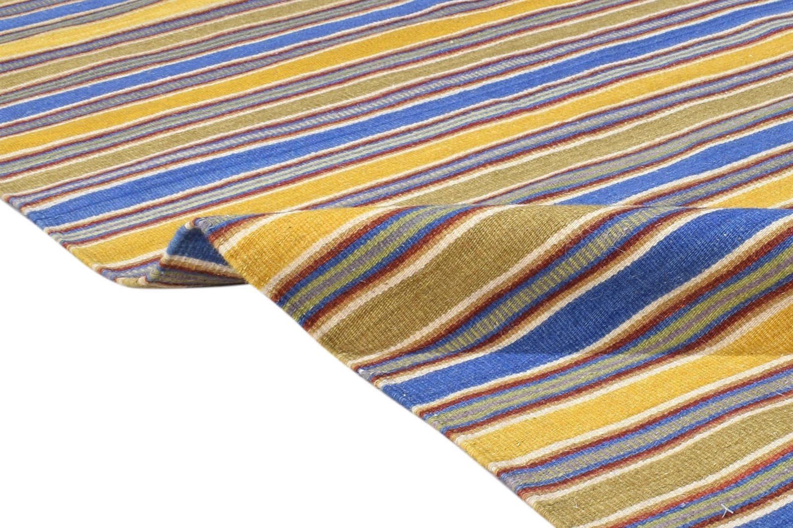 Wool Gold Rug 6' X 8' Modern Dhurrie Bohemian Striped Room Size Carpet 