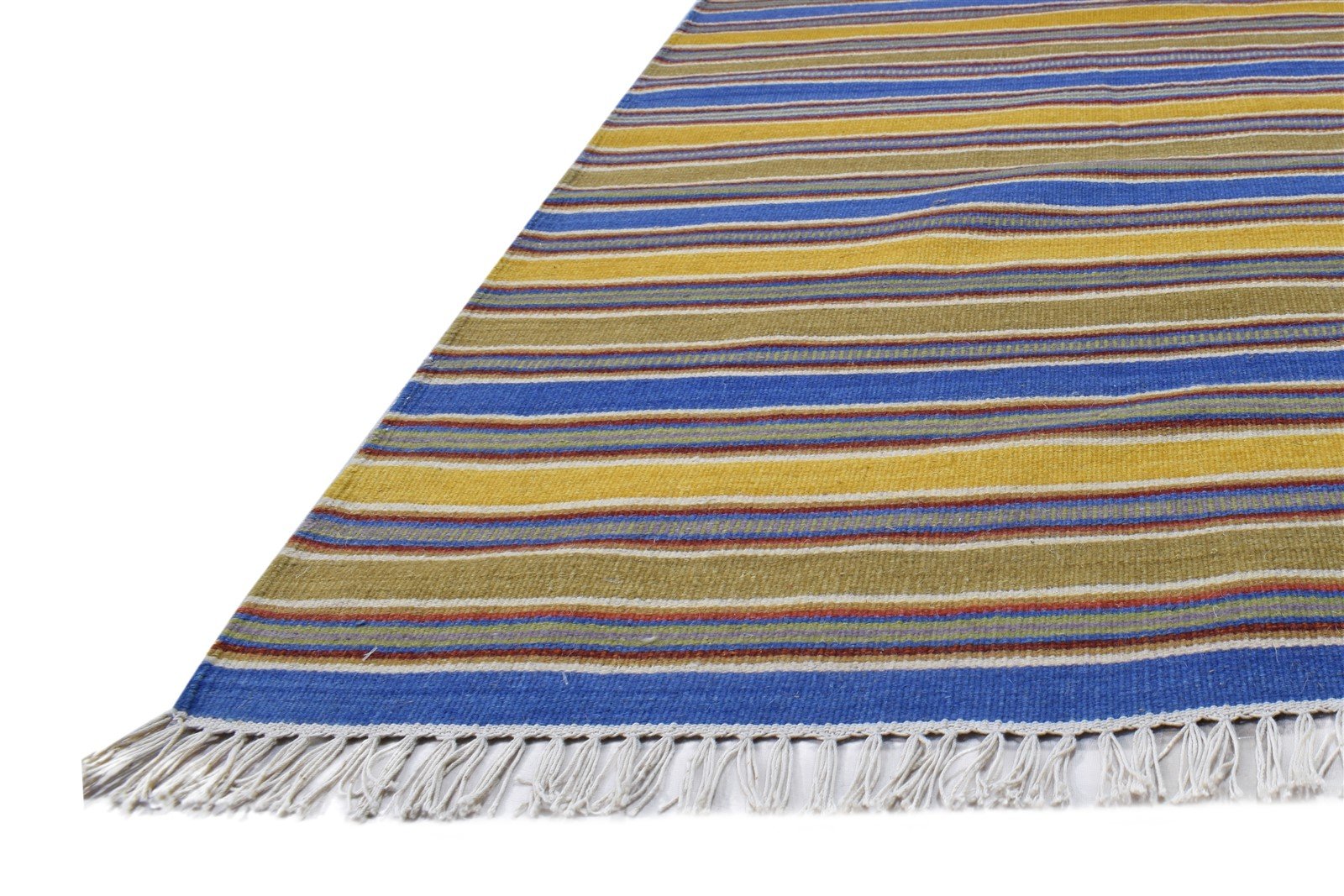 Wool Gold Rug 6' X 8' Modern Dhurrie Bohemian Striped Room Size Carpet 