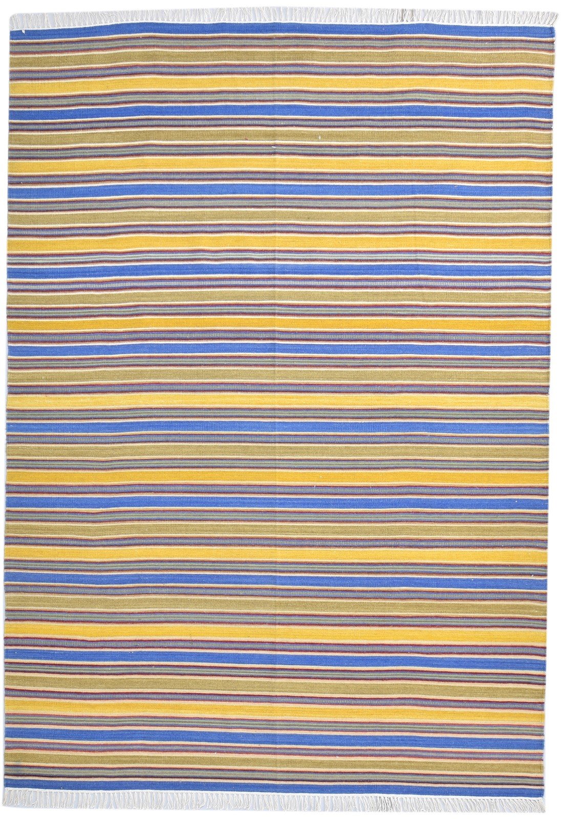 Wool Gold Rug 6' X 8' Modern Dhurrie Bohemian Striped Room Size Carpet 