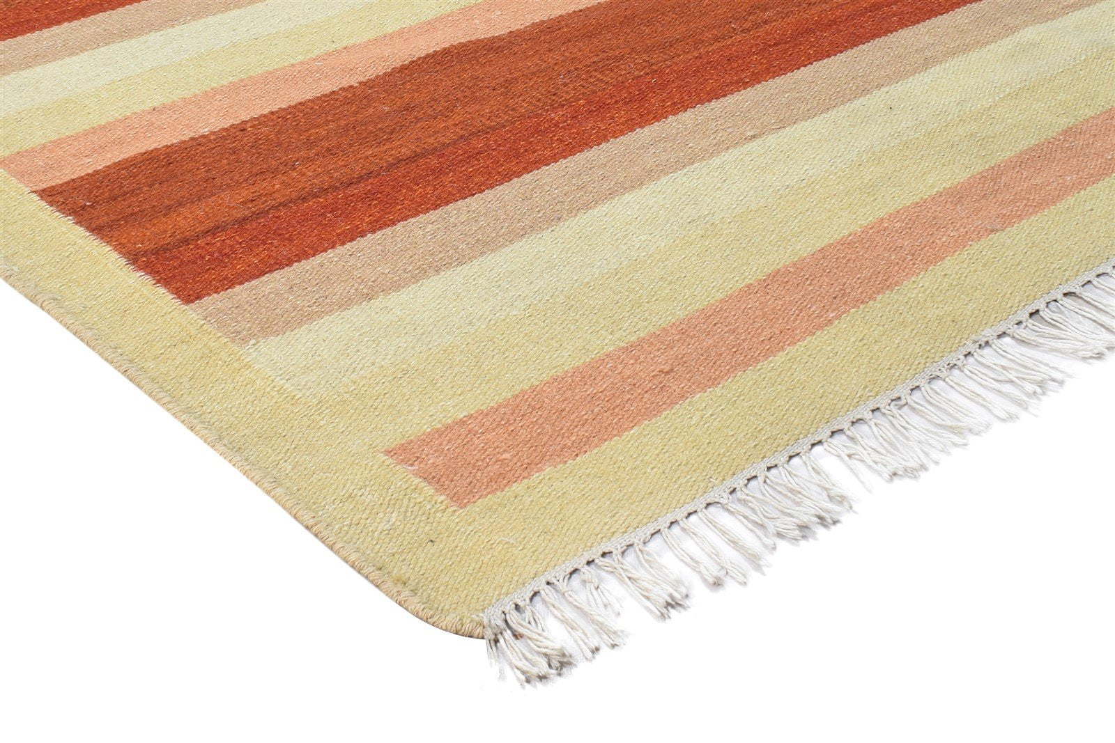 Dhurrie Rust Wool Rug 6' X 8' Modern Scandinavian Striped Room Size Carpet 