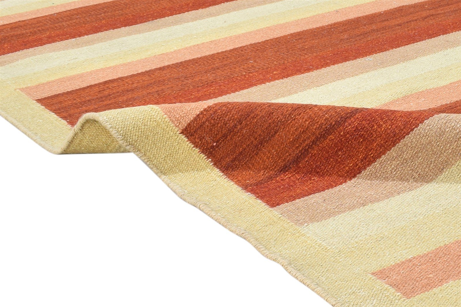 Dhurrie Rust Wool Rug 6' X 8' Modern Scandinavian Striped Room Size Carpet 