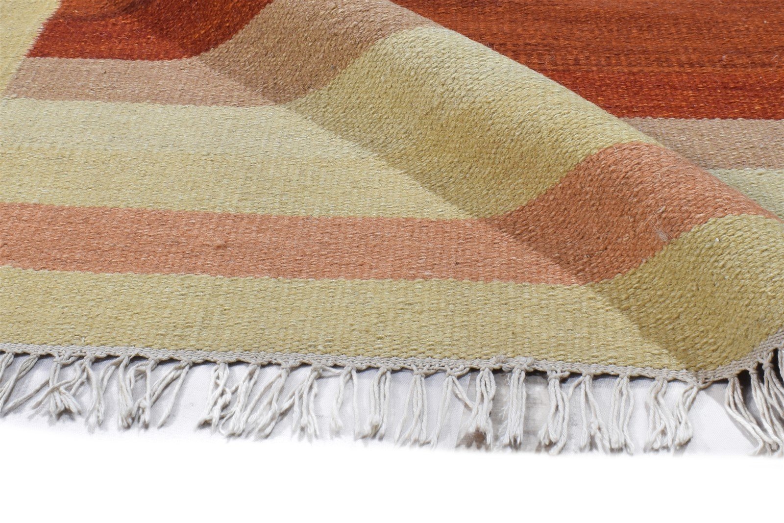 Dhurrie Rust Wool Rug 6' X 8' Modern Scandinavian Striped Room Size Carpet 