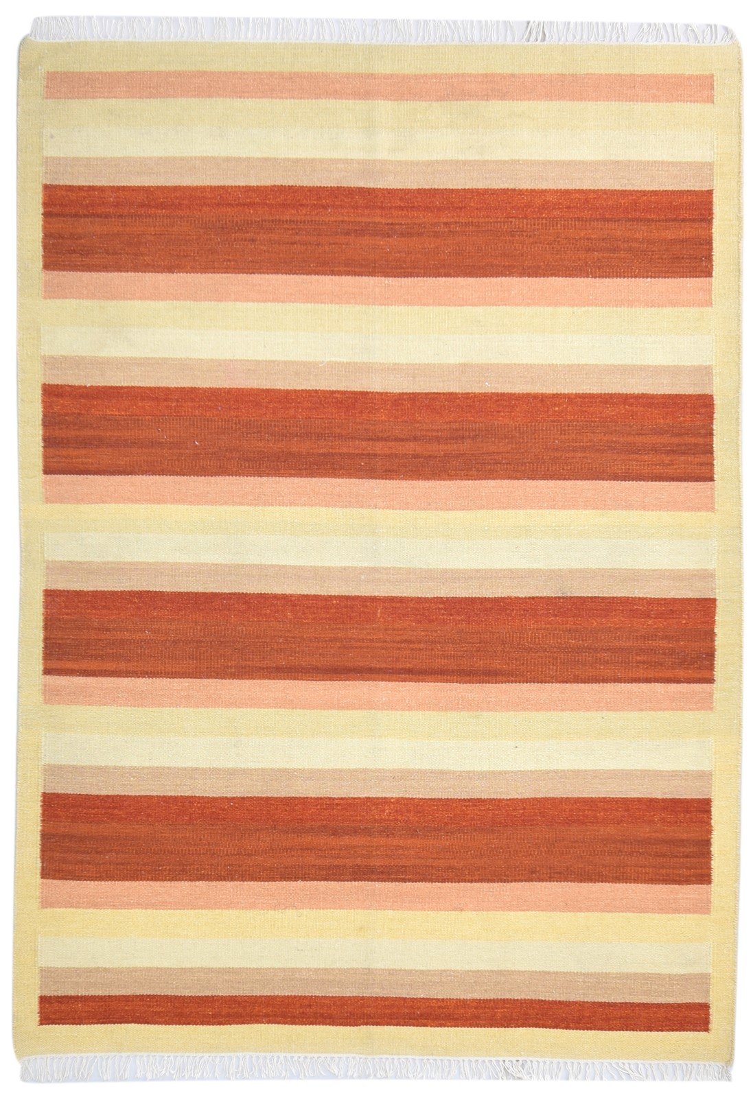 Dhurrie Rust Wool Rug 6' X 8' Modern Scandinavian Striped Room Size Carpet 