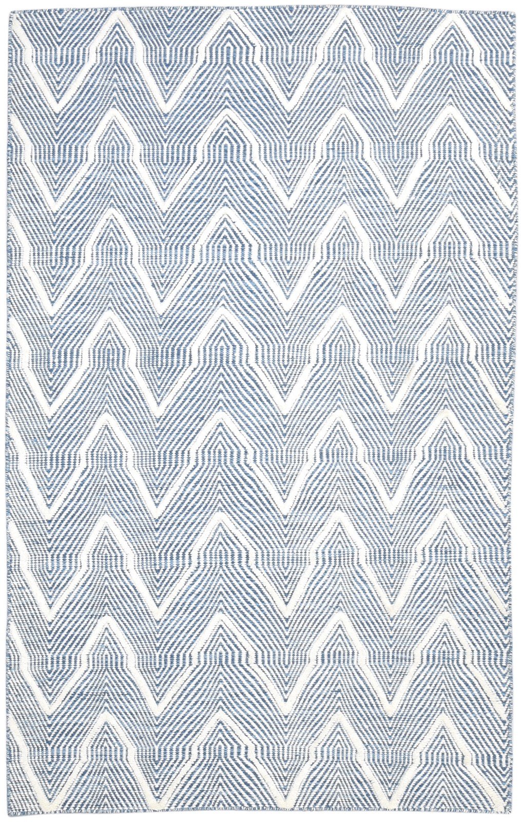 Blue Wool Rug 5' X 8' Modern Hand Woven Scandinavian Chevron Room Size Carpet 