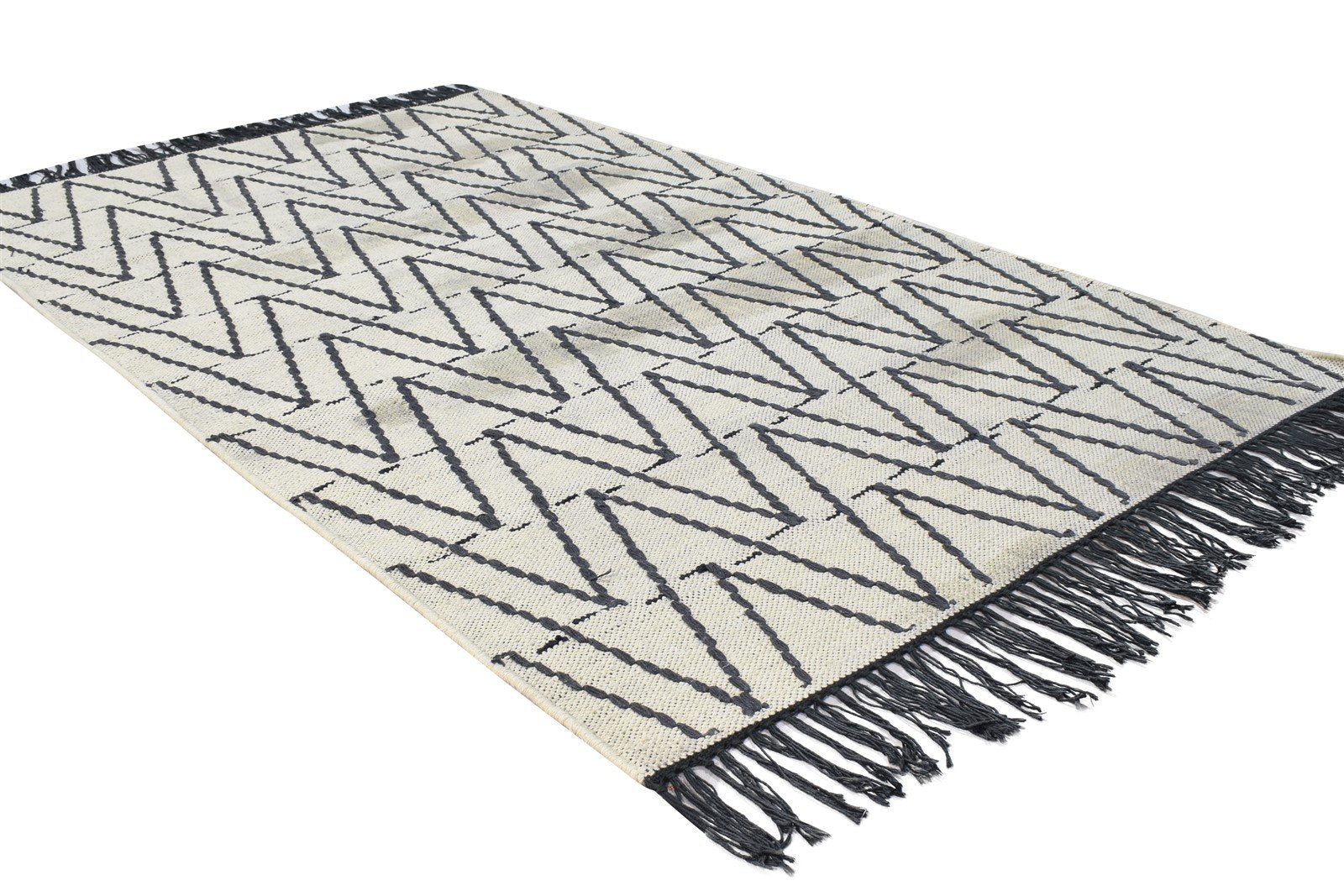 3' X 5' Rug Wool Grey Modern Dhurrie Scandinavian Chevron Room Size Carpet 