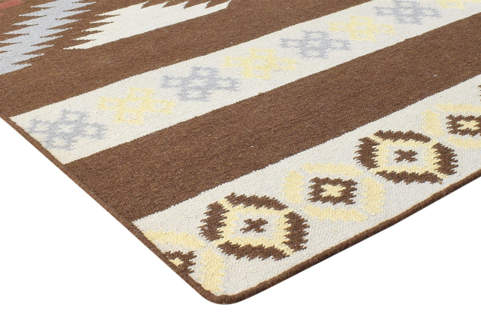 Dhurrie Brown Wool Rug 5' X 7' Southwestern American Tribal Room Size Carpet 