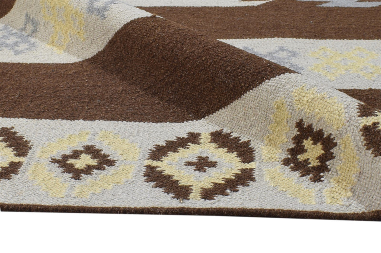 Dhurrie Brown Wool Rug 5' X 7' Southwestern American Tribal Room Size Carpet 