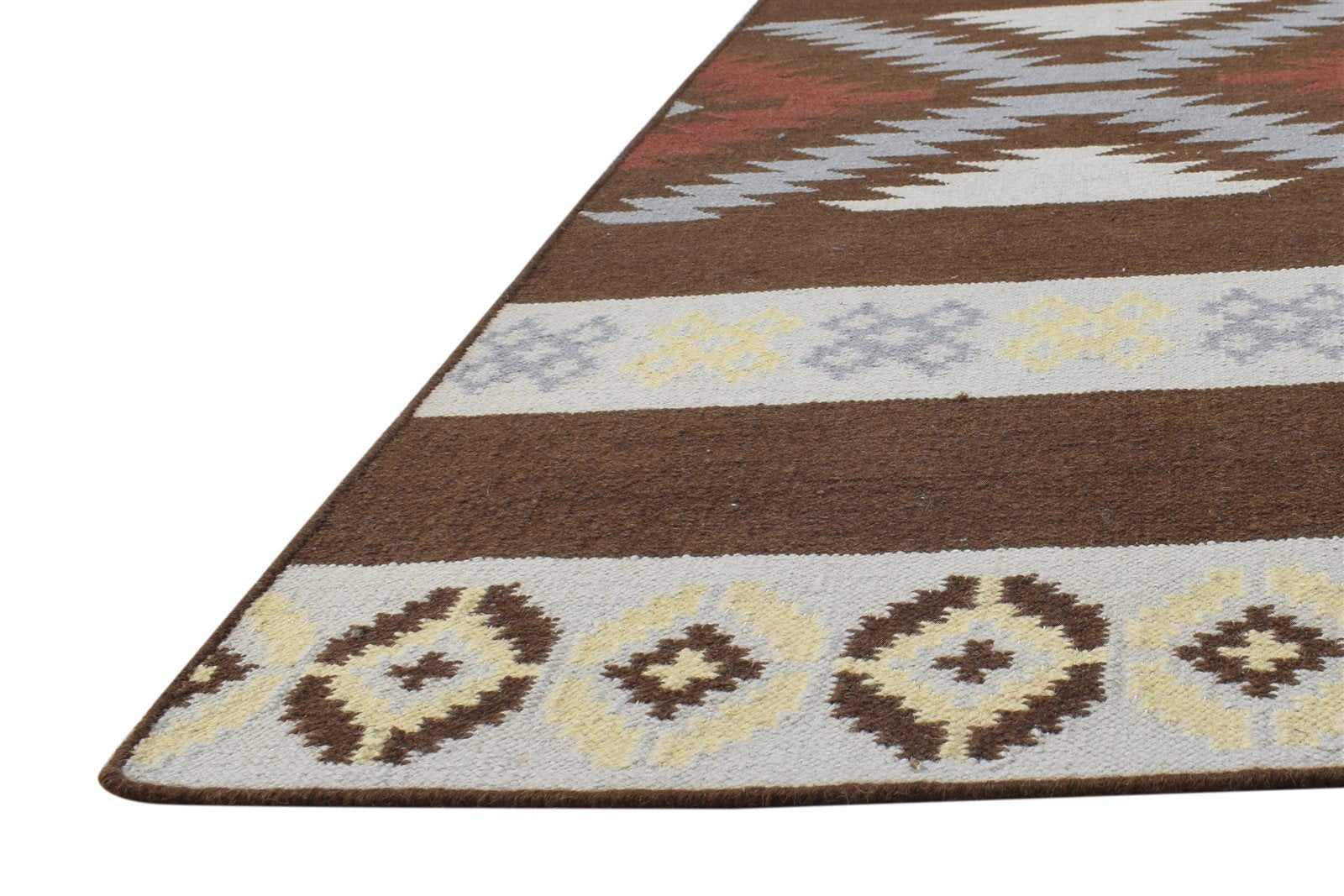 Dhurrie Brown Wool Rug 5' X 7' Southwestern American Tribal Room Size Carpet 