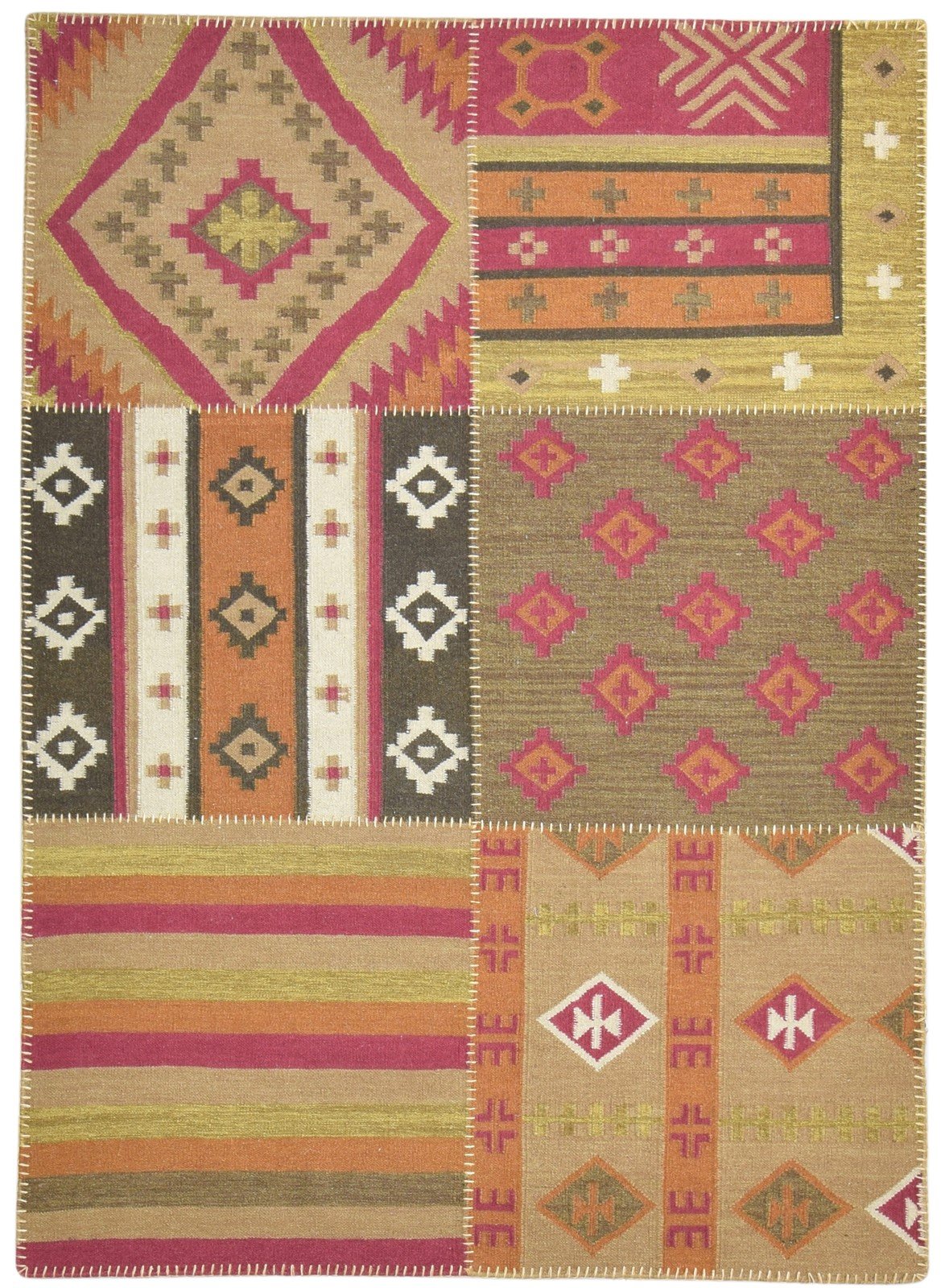 Olive Wool Rug 6' X 8' Southwestern Dhurrie American Tribal Room Size Carpet 