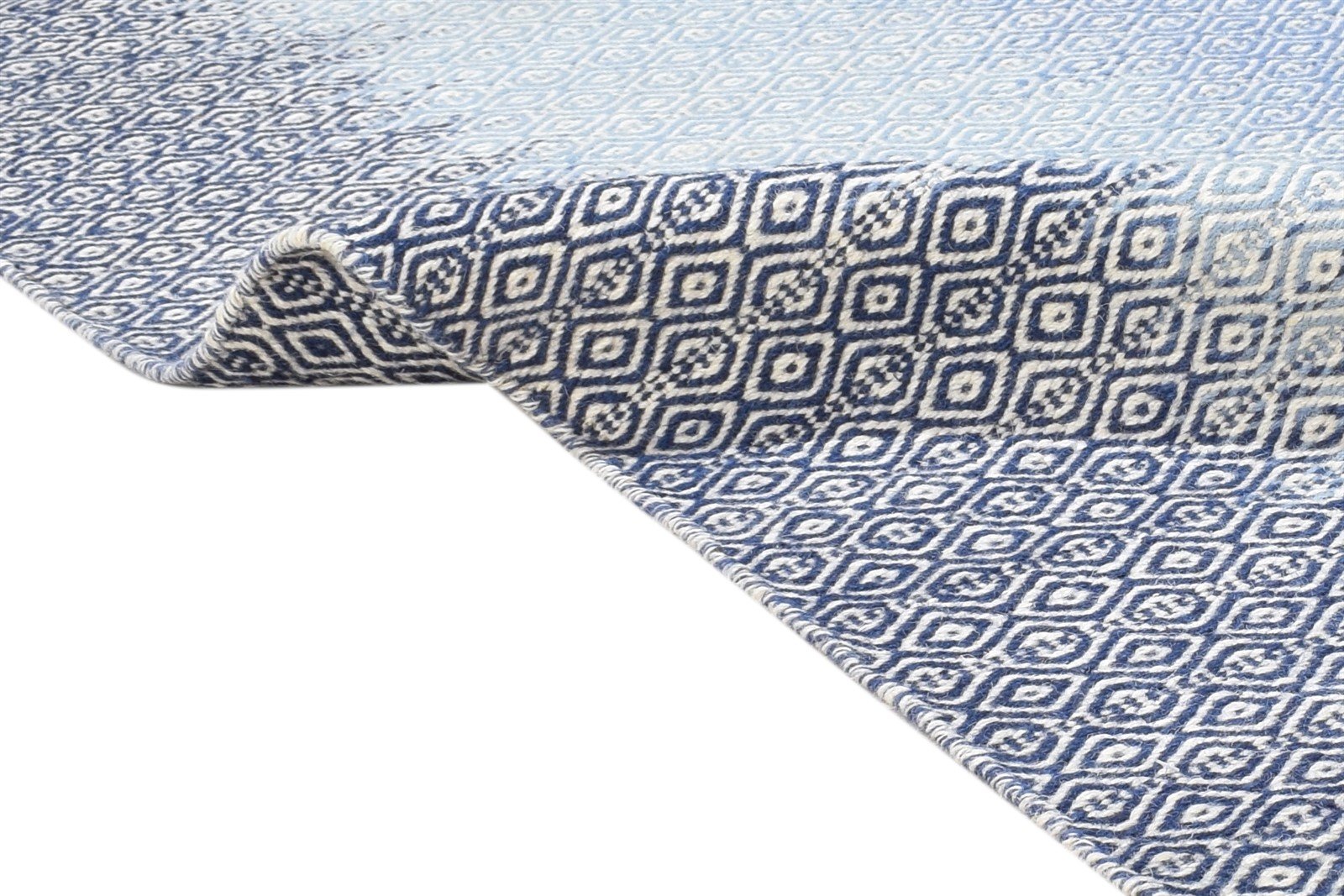 Wool Blue Rug 5' X 8' Modern Dhurrie Shibori Ombre Room Size Carpet  Area Rug 