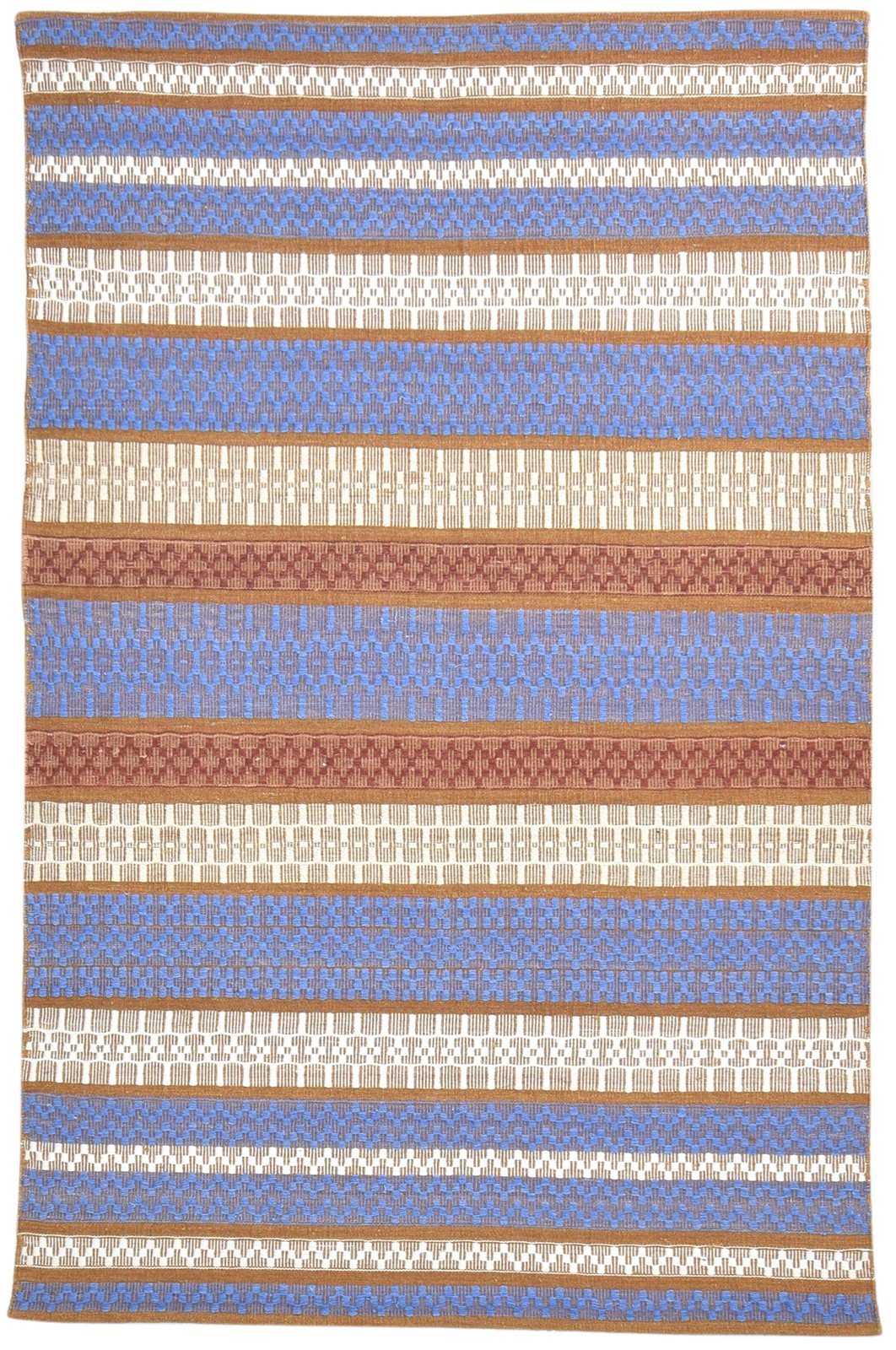 Wool Blue Rug 5' X 8' Modern Dhurrie Scandinavian Striped Room Size Carpet 