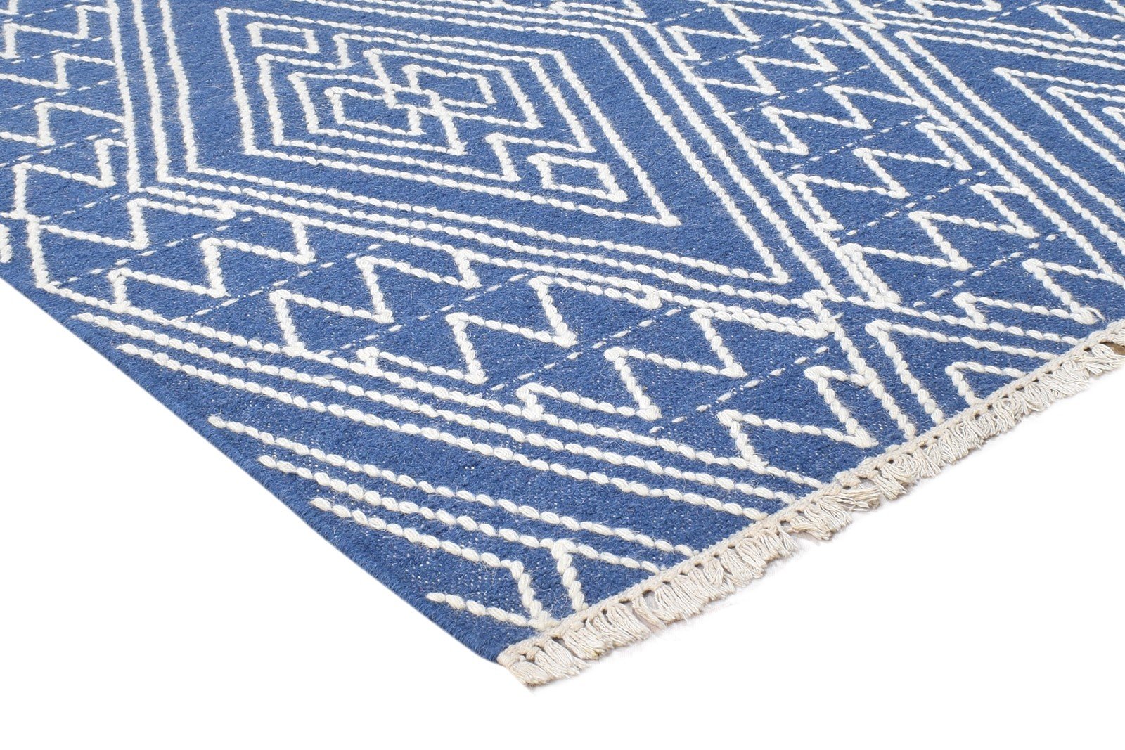 5' X 8' Rug Wool Blue Modern Dhurrie Moroccan Diamond Room Size Carpet 