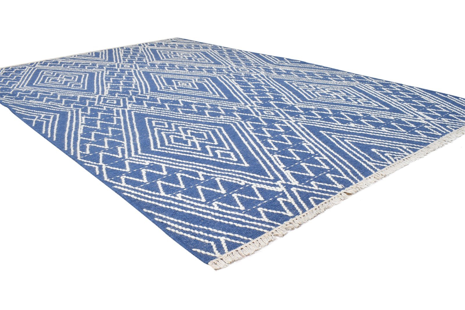 5' X 8' Rug Wool Blue Modern Dhurrie Moroccan Diamond Room Size Carpet 