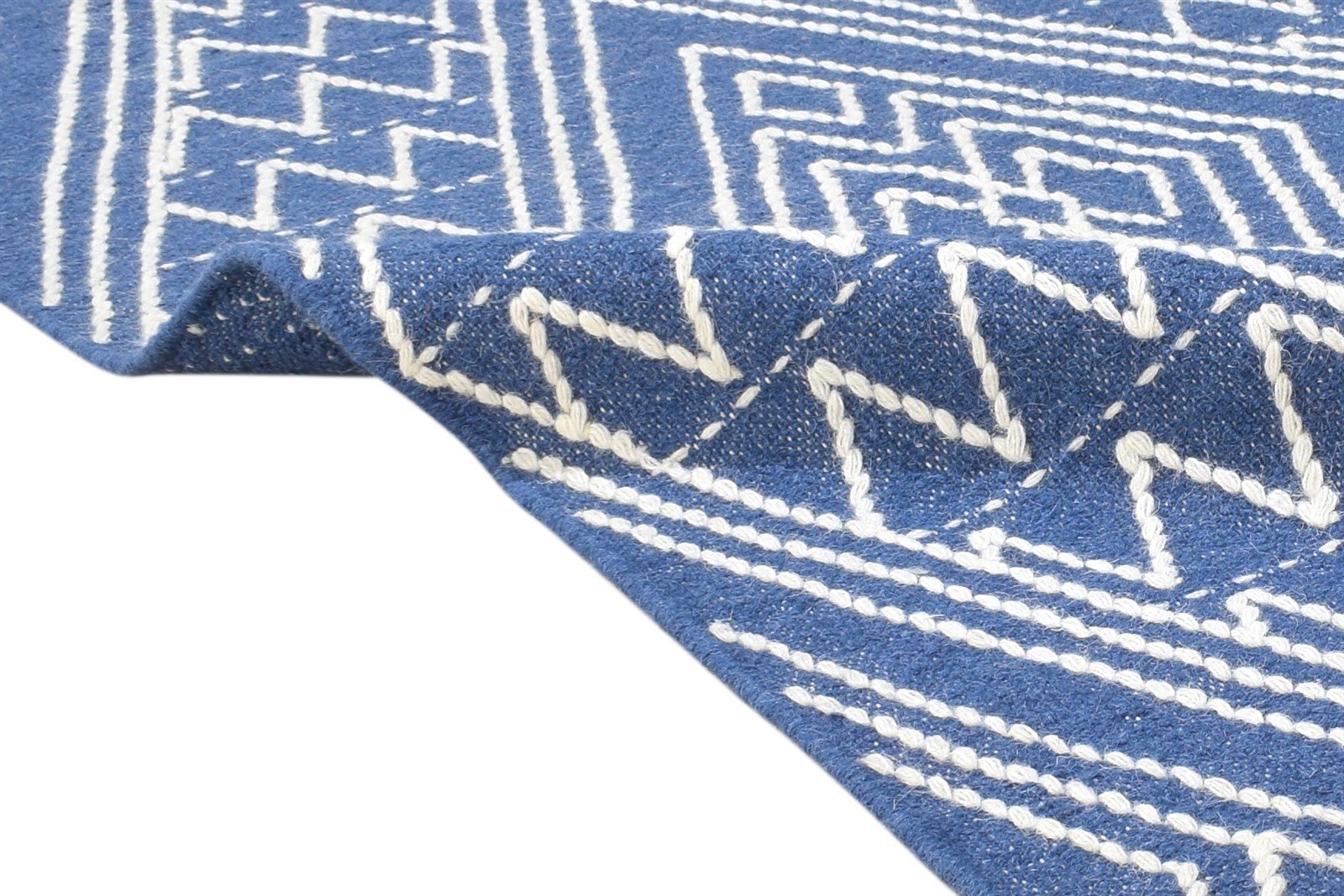 5' X 8' Rug Wool Blue Modern Dhurrie Moroccan Diamond Room Size Carpet 