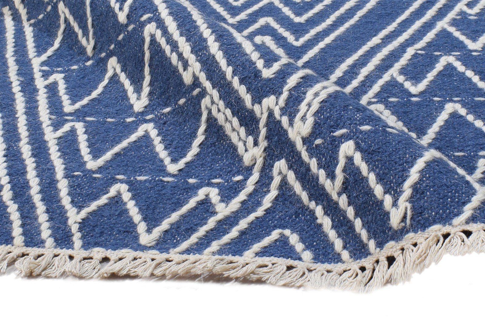 5' X 8' Rug Wool Blue Modern Dhurrie Moroccan Diamond Room Size Carpet 