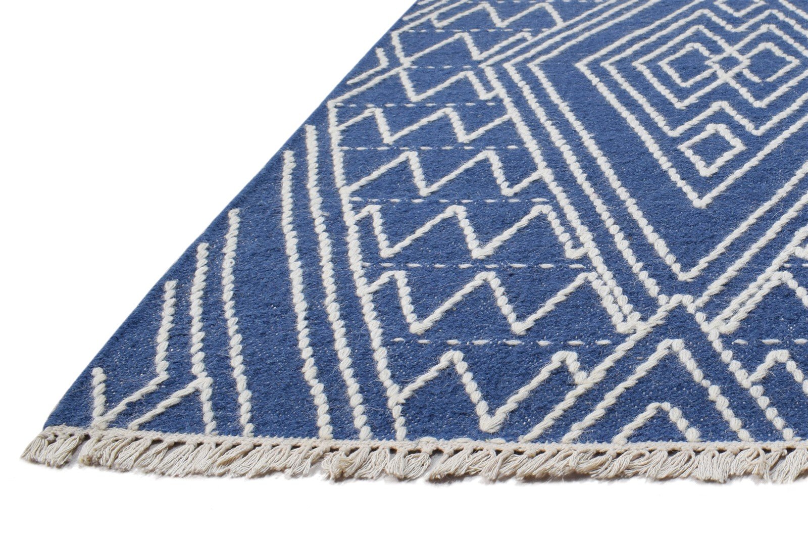 5' X 8' Rug Wool Blue Modern Dhurrie Moroccan Diamond Room Size Carpet 