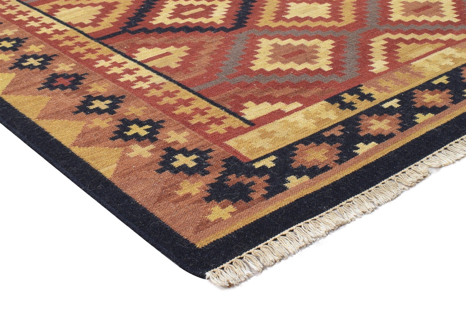 Dhurrie Rust Wool Rug 5' X 8' Southwestern American Tribal Room Size Carpet 