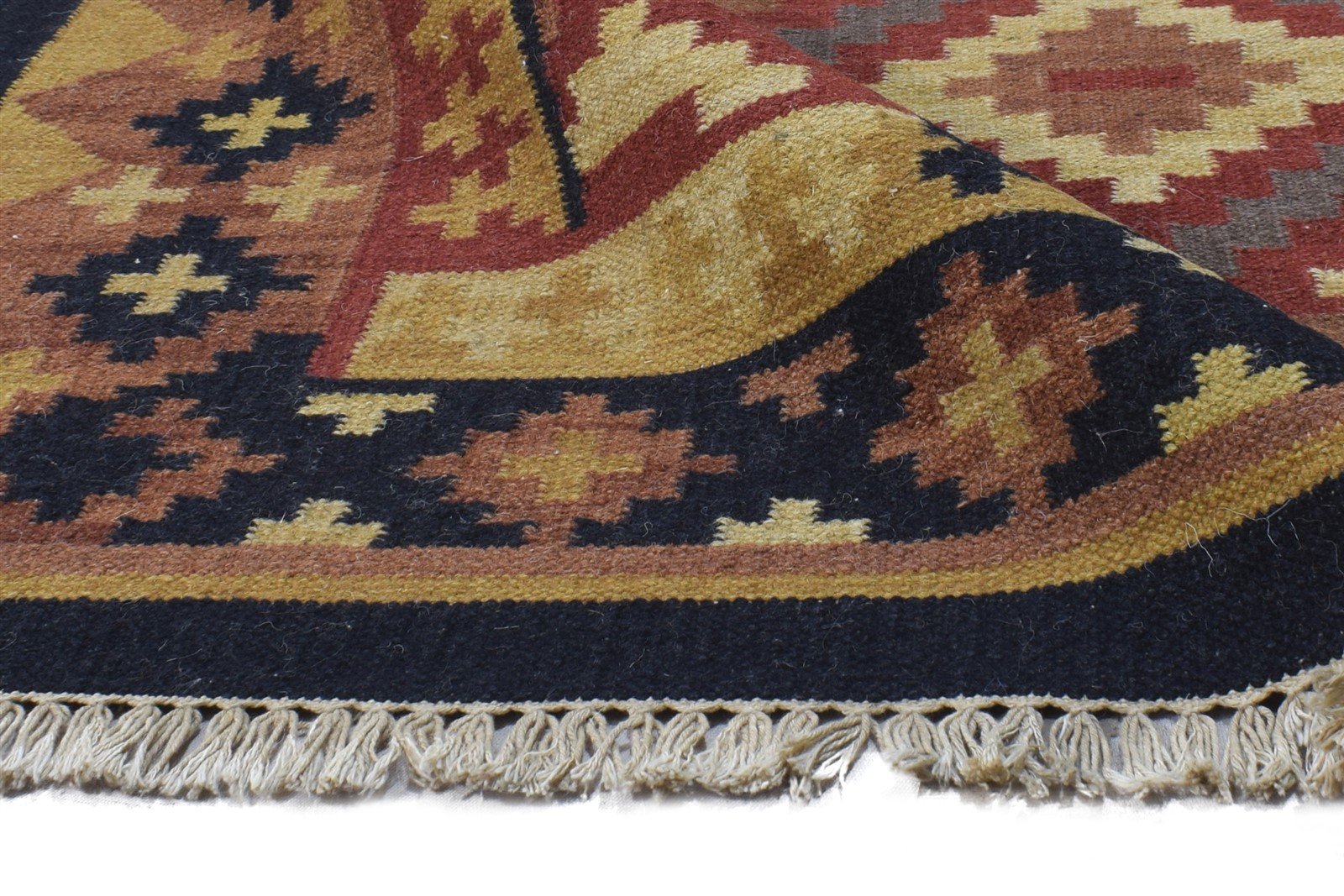 Dhurrie Rust Wool Rug 5' X 8' Southwestern American Tribal Room Size Carpet 