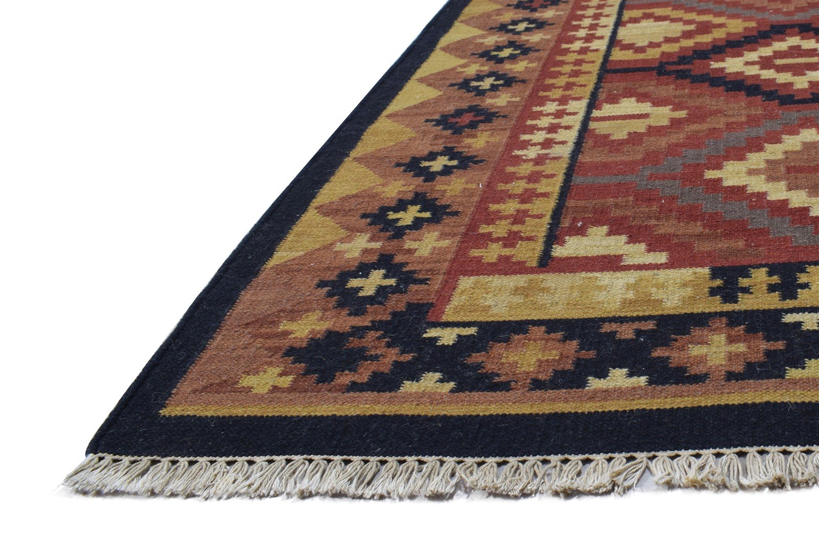 Dhurrie Rust Wool Rug 5' X 8' Southwestern American Tribal Room Size Carpet 