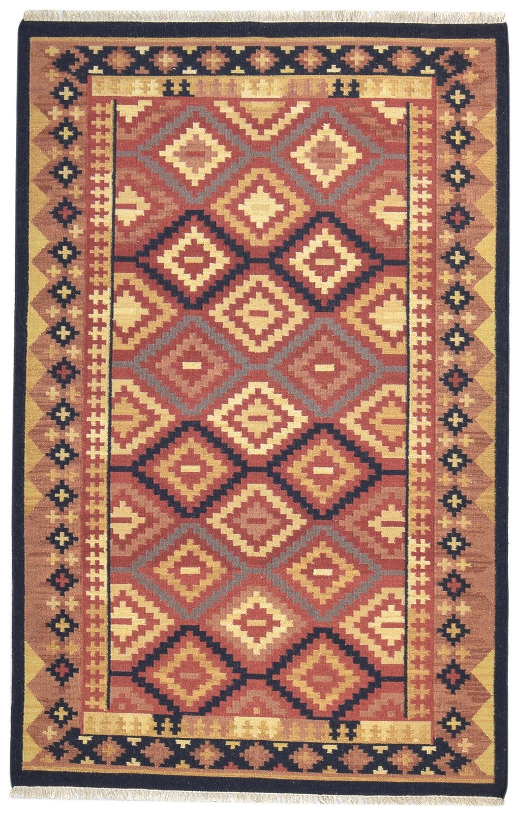 Dhurrie Rust Wool Rug 5' X 8' Southwestern American Tribal Room Size Carpet 