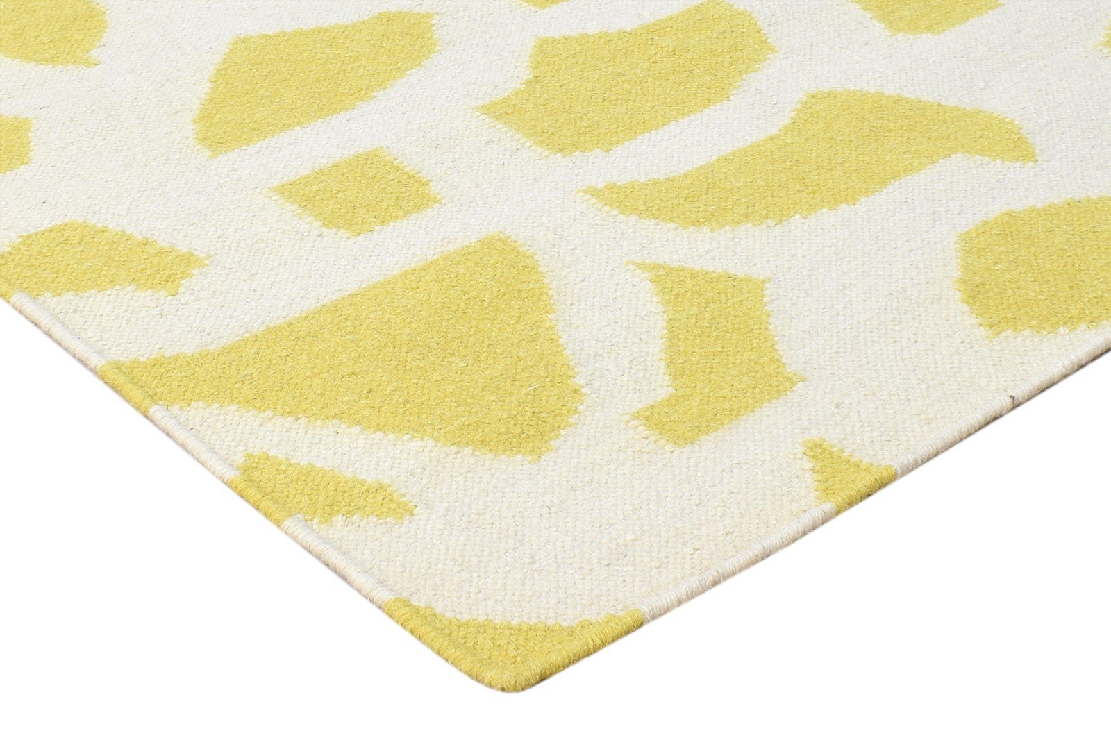 Wool Gold Rug 5' X 8' Modern Dhurrie Scandinavian Abstract Room Size Carpet 