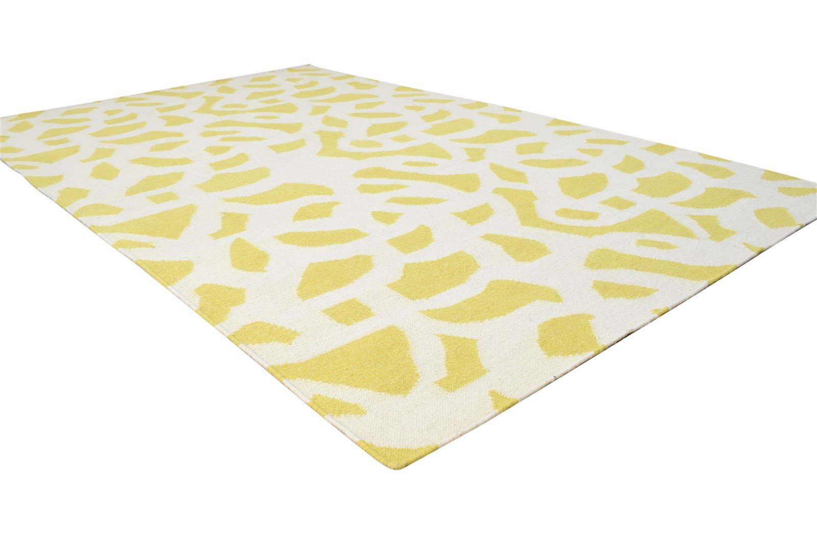 Wool Gold Rug 5' X 8' Modern Dhurrie Scandinavian Abstract Room Size Carpet 