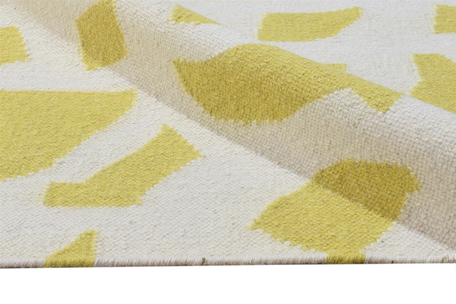 Wool Gold Rug 5' X 8' Modern Dhurrie Scandinavian Abstract Room Size Carpet 