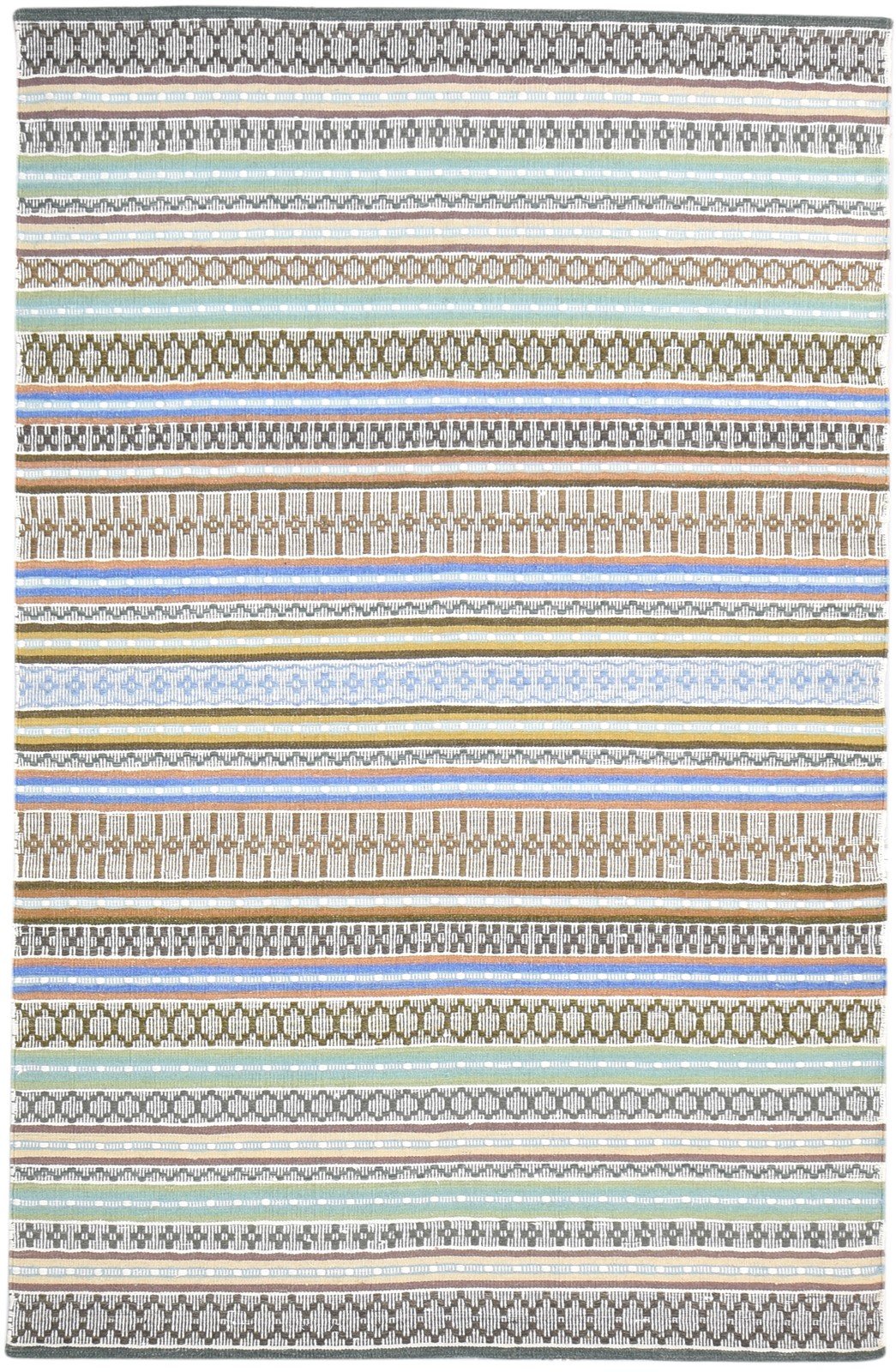 Dhurrie Green Wool Rug 5' X 8' Modern Bohemian Striped Room Size Carpet 