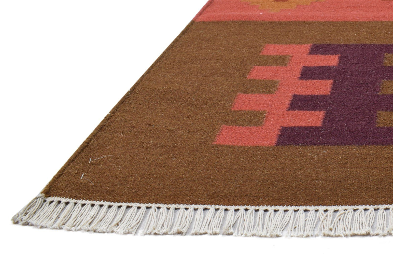 Dhurrie Red Wool Rug 6' X 8' Southwestern American Tribal Room Size Carpet 