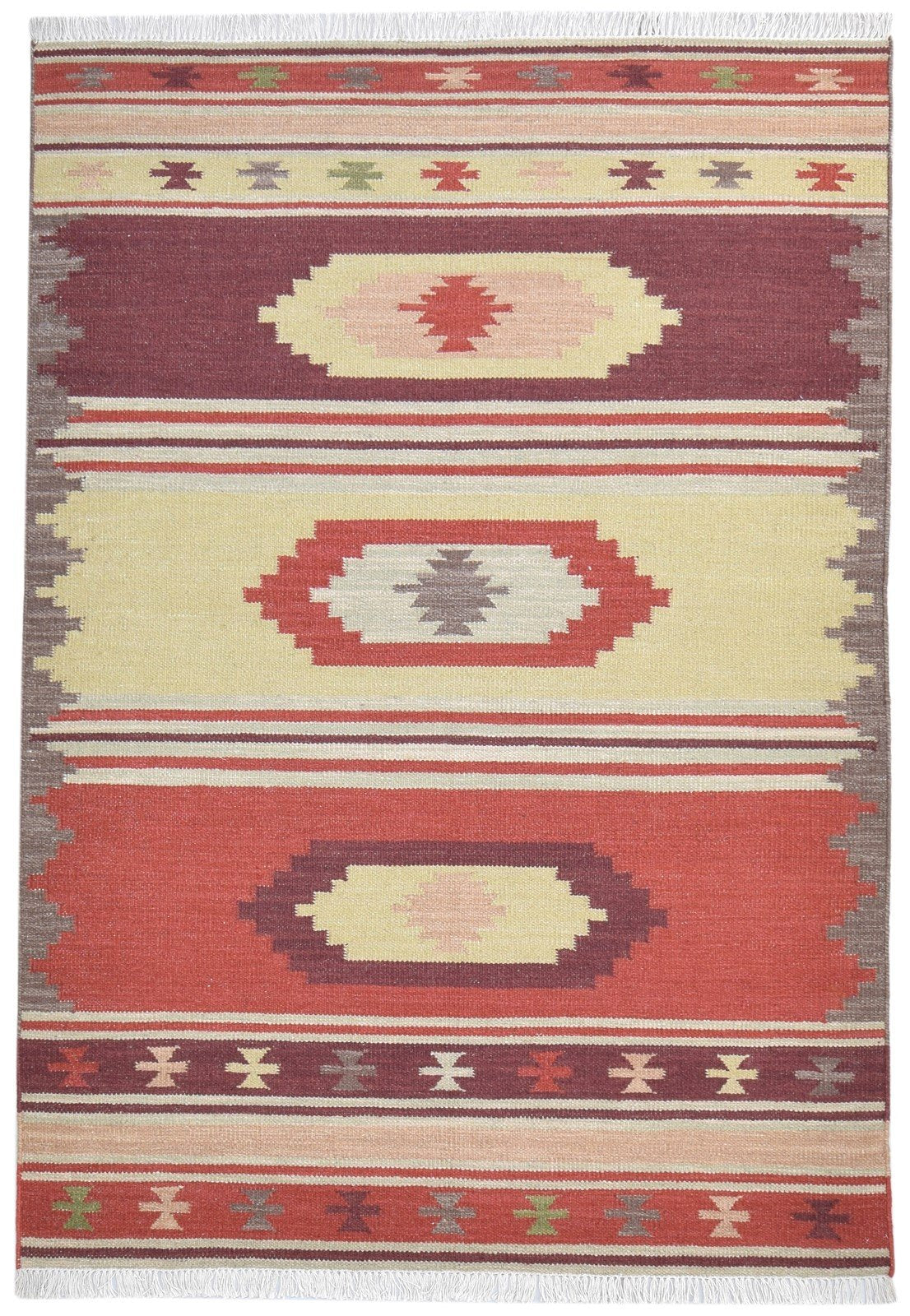 Rust Wool Rug 6' X 8' Southwestern Dhurrie American Tribal Room Size Carpet 