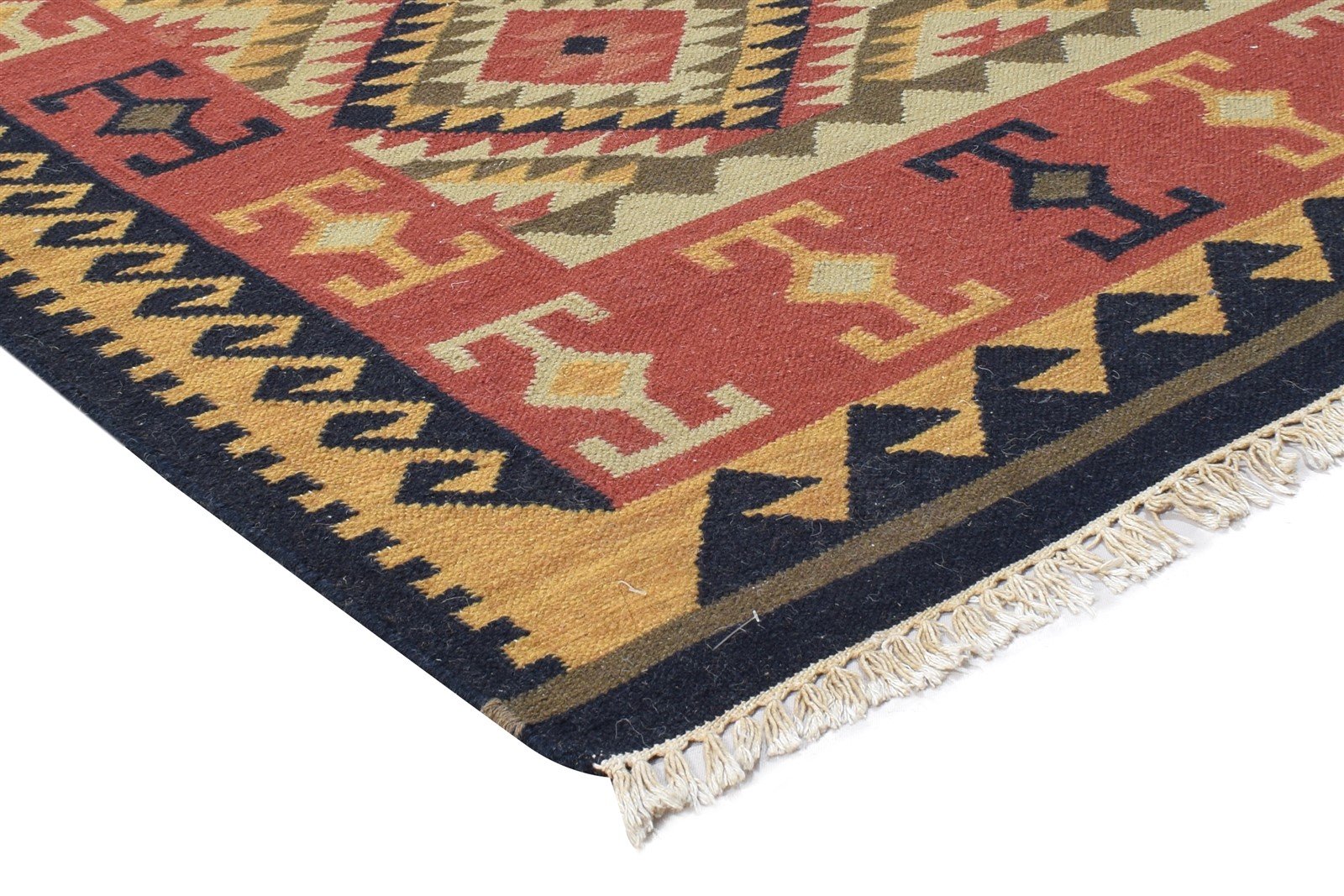 Dhurrie Rust Wool Rug 6' X 8' Southwestern American Tribal Room Size Carpet 