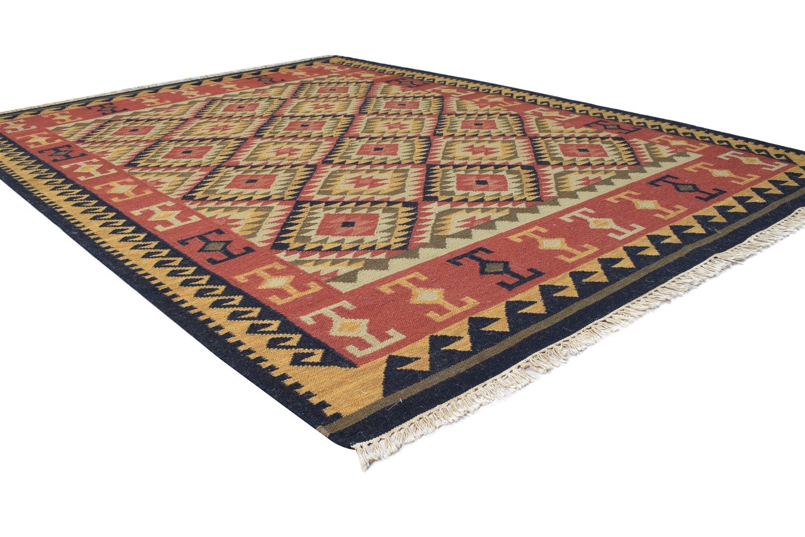 Dhurrie Rust Wool Rug 6' X 8' Southwestern American Tribal Room Size Carpet 