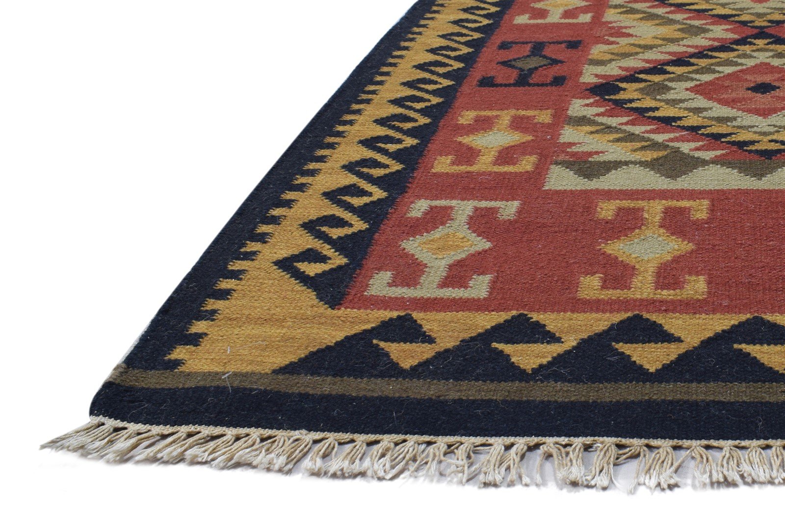 Dhurrie Rust Wool Rug 6' X 8' Southwestern American Tribal Room Size Carpet 