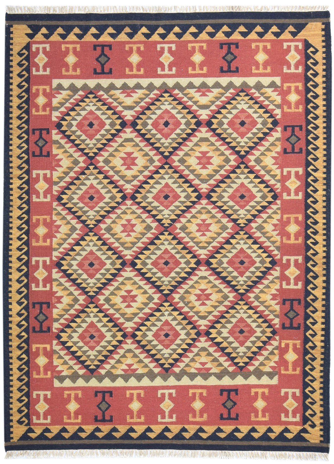 Dhurrie Rust Wool Rug 6' X 8' Southwestern American Tribal Room Size Carpet 